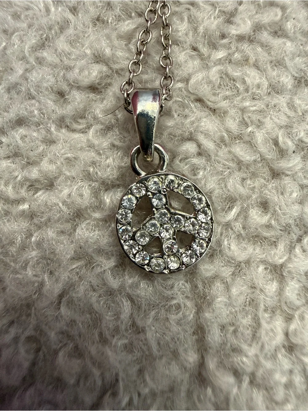 Crystal Peace Sign Pendant Necklace - Silver Tone